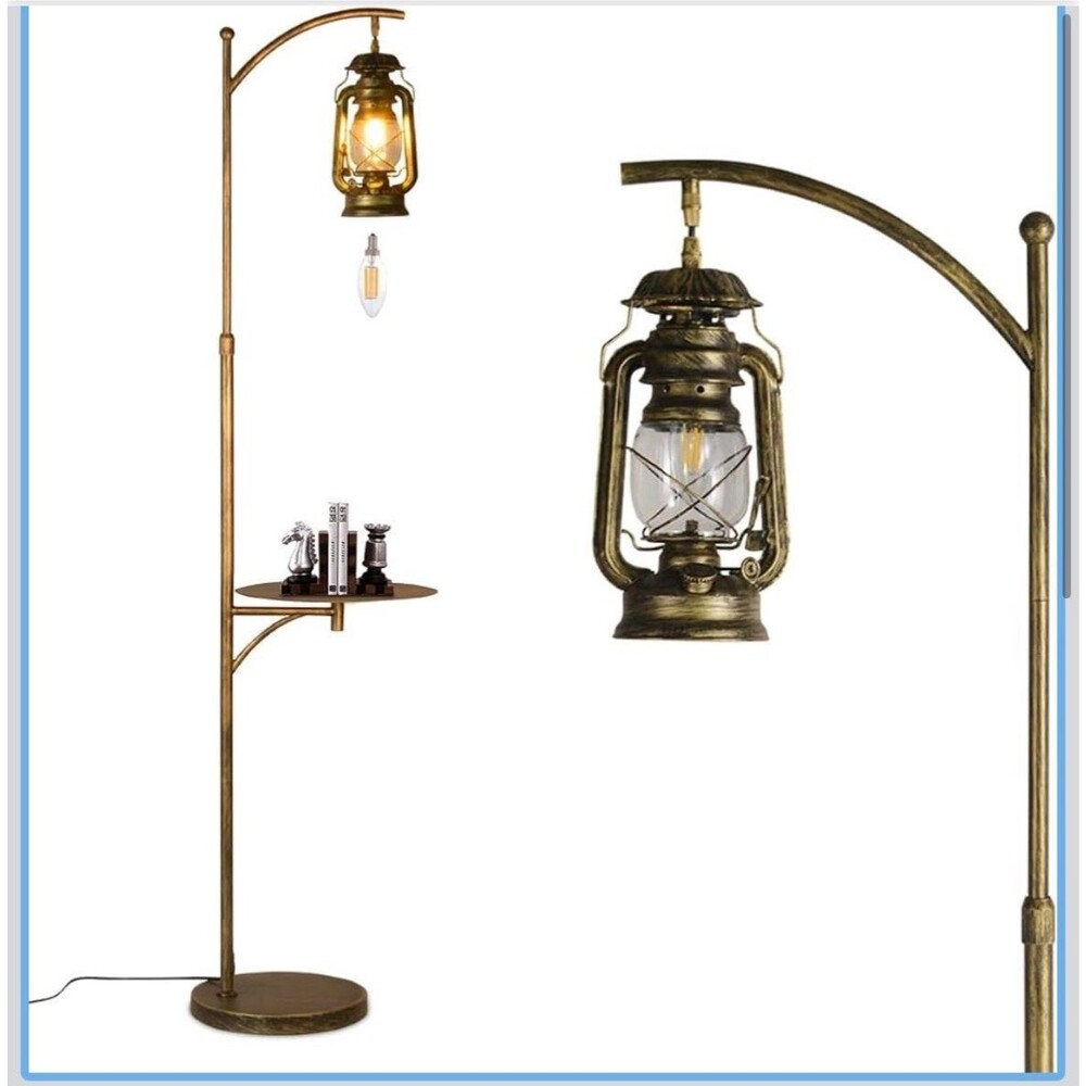 Farmhouse Adjustable Floor Lamp with Tray, Rustic Bronze for Home & Office